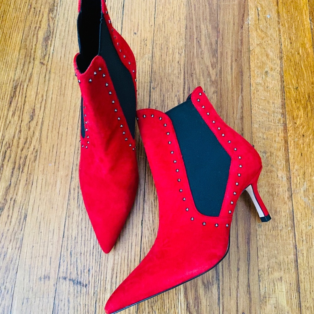 Zara - red suede studded booties- brand new
